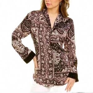 Johnny Was Ophelia Womens 100% Silk Velvet Mix Pajama Tunic Top Blouse Size XL